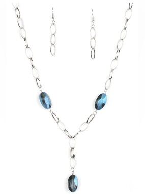 Paparazzi New Power Up Silver-Link Necklace with Blue Faceted Ovals